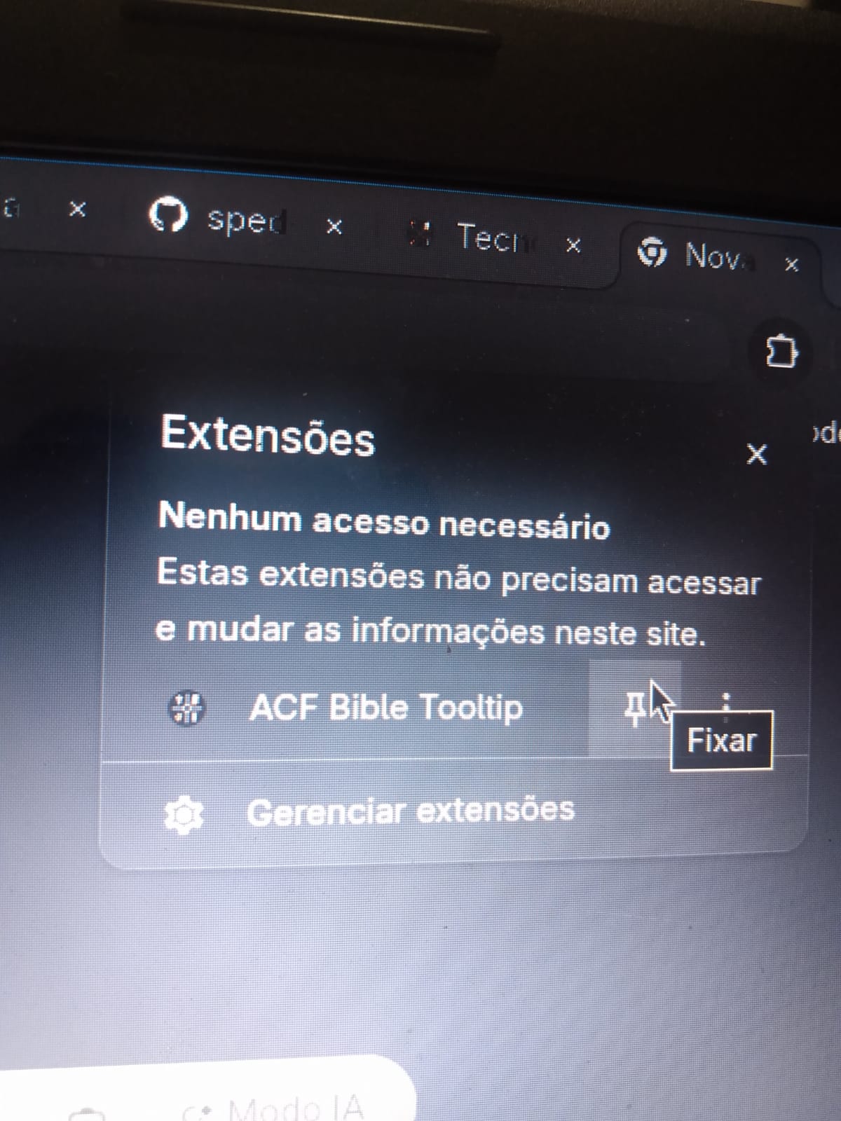 Fixar e configurar extensão